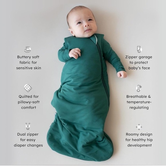 Kyte BABY Emerald Green Bamboo Sleep Bag 1.0 Tog 3t-5t Large - Picture 2 of 10